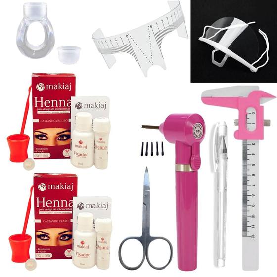 Imagem de 2 henna makiaj sobrancelha e kit designer profissional mixer Caneta Gel Regua M Tesoura Masca Anel