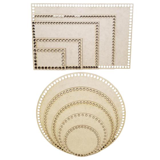 Imagem de 2 Kit 5 Placa Base Redonda / Retangular Cesto Fio Croche Mdf