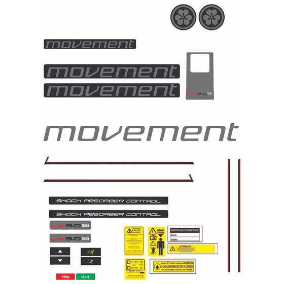 Imagem de 2 Kit Adesivos Esteira Movement Lx3.0si - Original