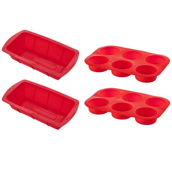 Imagem de 2 Kit Forma Silicone Resistente p/ Cupcakes e Pães Sortida