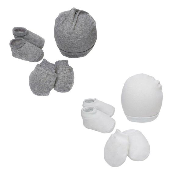 Imagem de 2 Kit Maternidade Touca Luva Meia Bebe Para Enxoval Recem Nascido Gorro Menino Menina