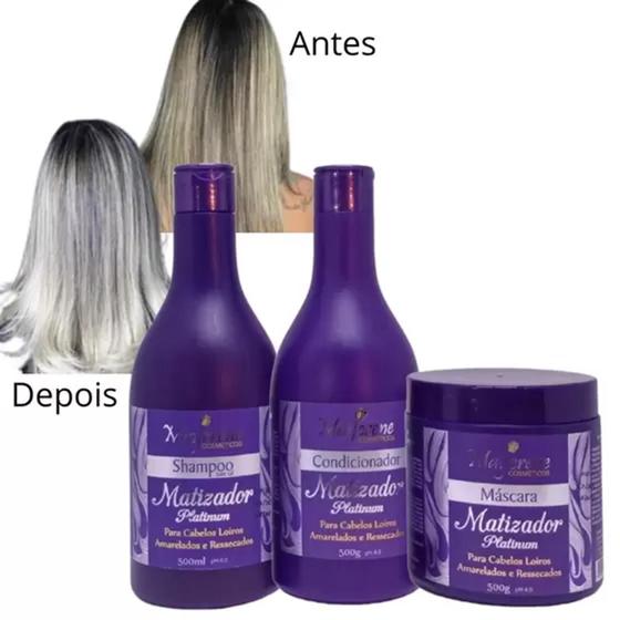 Imagem de 2 kit matizador platinum maycrene naturiun 6x500g para cabelos amarelados secos e quebradiços