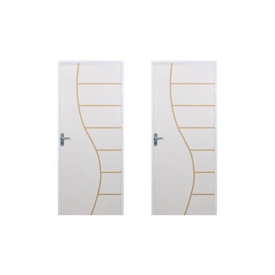 Imagem de 2 Kits Porta de Madeira Decorada 215x85cm com Batente de Aço 06cm Cantareira Branco