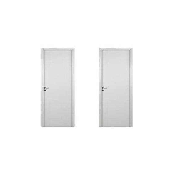 Imagem de 2 Kits Porta de Madeira Lisa 215x84cm com Batente de Mdf Ultra 16cm Melamínico Branco