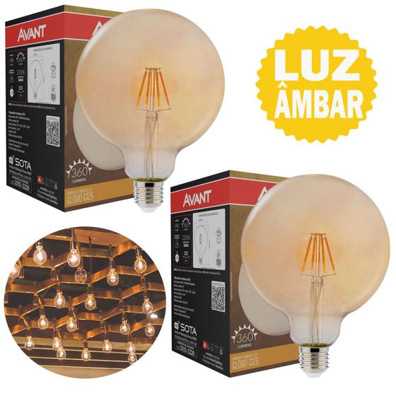 Imagem de 2 Lâmpada Globo Retrô Vintage Luz Âmbar 2200k Bivolt 4w Led