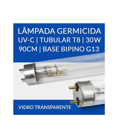 Imagem de 2 Lâmpadas GERMICIDA UV-C Tubular T8 30W  90cm  Base G13 Esterilização/Filtros/Laboratórios