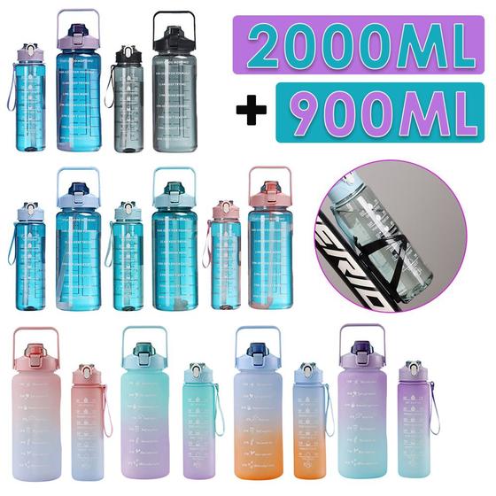 Imagem de 2 litros garrafa de água com palha grande capacidade portátil garrafas de viagem para treinamento esporte ao ar livre fi