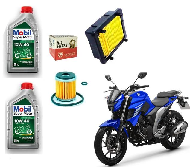 Imagem de 2 Litros Óleo Mobil 10w40 + Filtro Óleo + Filtro Ar Fz25 Fazer 250 2016 2017 Super Moto 4T 10W40 Mx Semissintético Motor