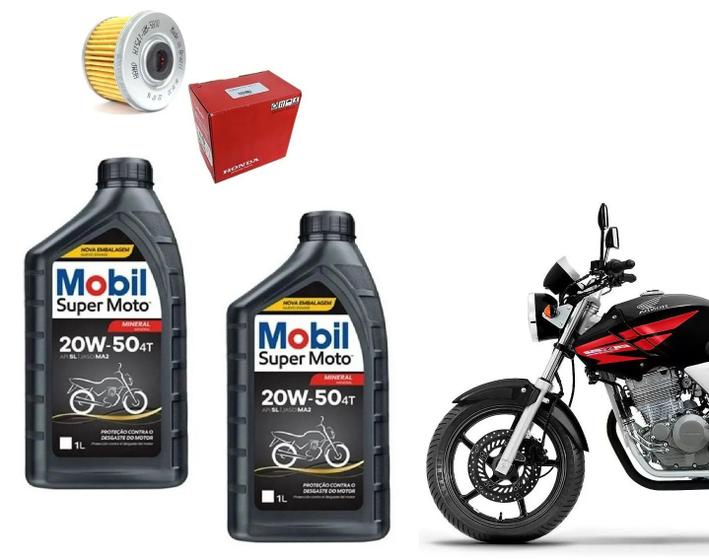 Imagem de 2 Litros Óleo Mobil Preto 4t Super Moto 20w50 Mineral + Filtro De Oleo Original Honda Cbx 250 Twister Falcon Tornado Sahara Xlx 250 350