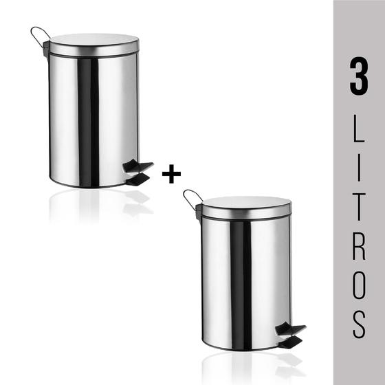 2 Lixeiras Cesto De Lixo Cozinha Banheiro Pedal 3 Litros Aço Inox Menor preço em 2 Lixeiras Cesto De Lixo Cozinha Banheiro Pedal 3 Litros Aço Inox