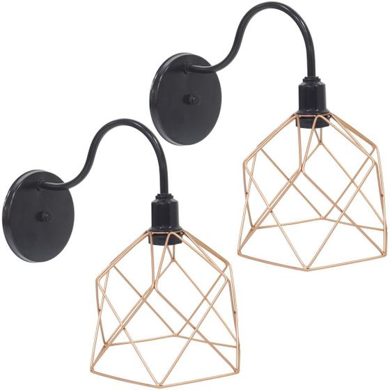 Imagem de 2 Luminárias Arandela de Parede Aramada Cálice Cobre Rose Gold Industrial Retro Preto Agp Ilumini