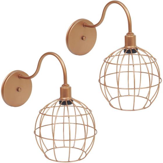 Imagem de 2 Luminárias Arandela de Parede Aramada Globo Industrial Retro Cobre Rose Gold Agp Ilumini Vintage