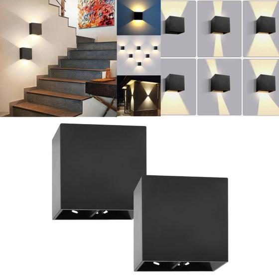Imagem de 2 Luminárias Balizadores Arandelas Quadrada (Pretas) 4W Branco Quente Com Fachos De Luz Ajustável Regulável Direcionável