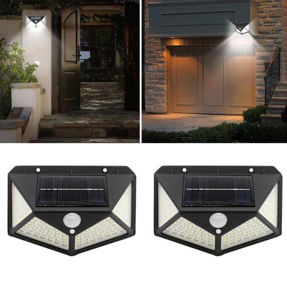 2 Luminárias Solares Externas 100 Leds Com Sensor De Presença Para