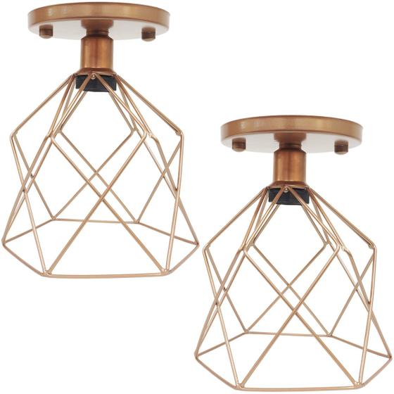 Imagem de 2 Lustres Teto Plafon Industrial Aramado Cálice Retrô Luminária Vintage Cobre Rose Gold Agp Ilumini