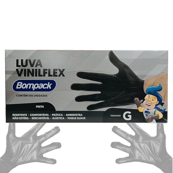 2 Luva Bompack C100u Preta G Proteção Mão Descartavel Imagem de 2 Luva Bompack C100u Preta G Proteção Mão Descartavel