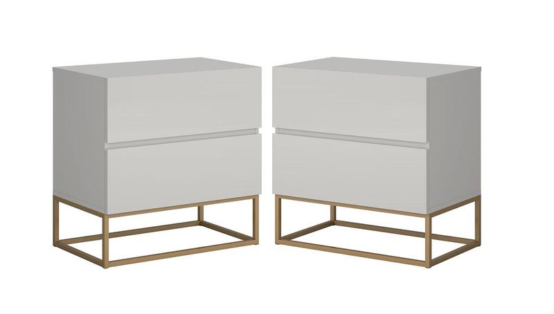 Imagem de 2 Mesa de Cabeceira Apoio Estilo Industrial 2 Gavetas Eros 45 Base Dourado Cor:Off White