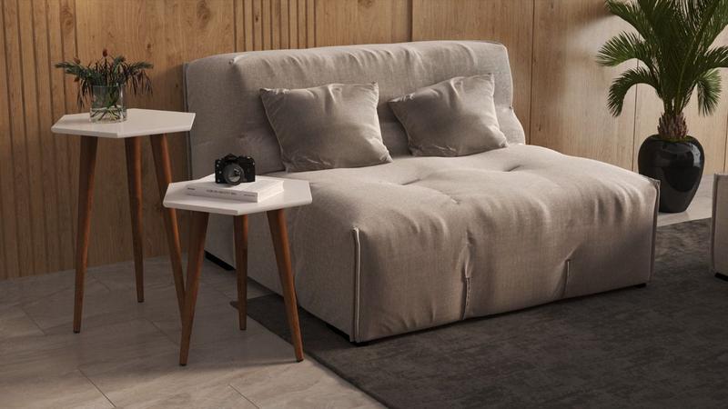 Imagem de 2 Mesas Lateral e Apoio Tampo Sextavado Pés Palito Retrô Elegance cor off white - Comprar Moveis Em Casa