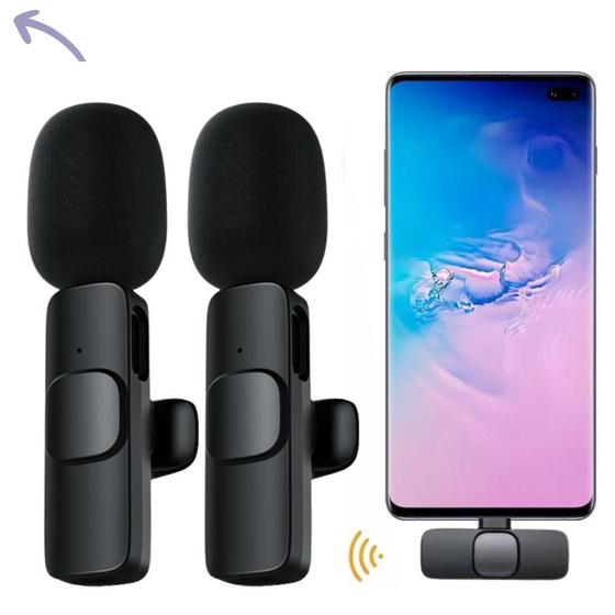 Imagem de 2 Microfone Lapela sem fio Duplo 2 em 1 p/ Celular wireless android