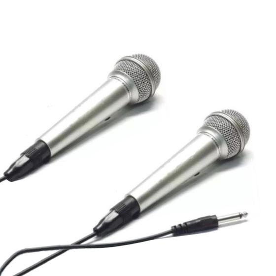 Imagem de 2 Microfones Prata Dinâmico Profissional com Fio p/ Igrejas e Caixas Amplificadas