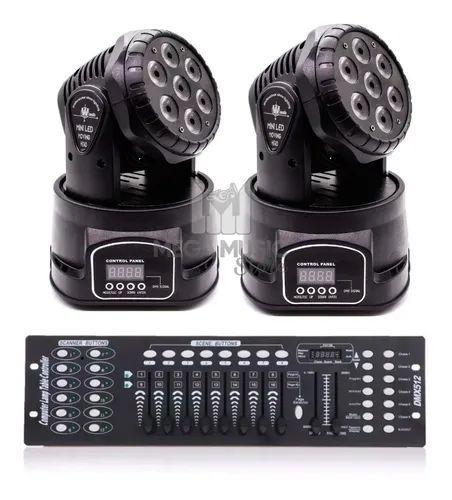 Imagem de 2 Mini Moving Head Wash 18 Quadrileds Rgbw + Mesa DMX 512