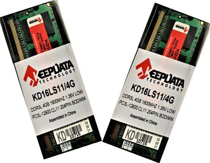 2 Módulos de Memória RAM 4GB PARA NOTEBOOK DDR3L 1600MHz PC3L-12800 204 Pinos SODIMM (KD16LS11/4G) Menor preço em 2 Módulos de Memória RAM 4GB PARA NOTEBOOK DDR3L 1600MHz PC3L-12800 204 Pinos SODIMM (KD16LS11/4G)