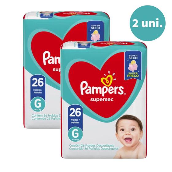 Imagem de  2 Pacote  Fralda Descartável Pampers Supersec Barato Tamanho G Com 26 Unid.