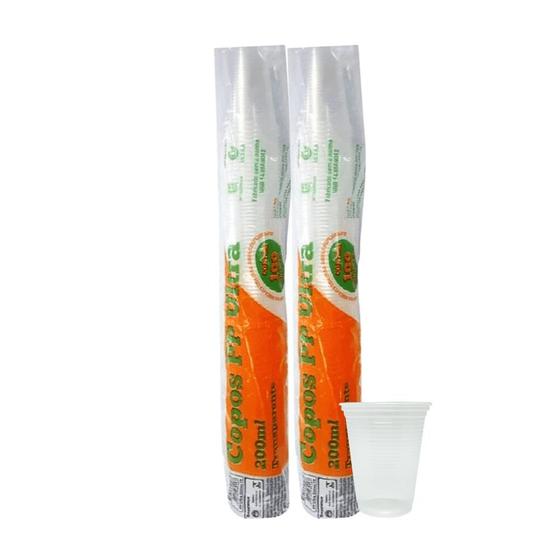 Imagem de 2 pacotes de Copo de 200ml Transparente PP Ultra Copos Replast com 100 unidades