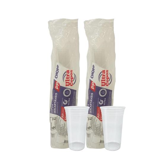Imagem de 2 Pacotes de Copo de 330ml Liso Transparente PP Ultra Copos Replast com 50 unidades