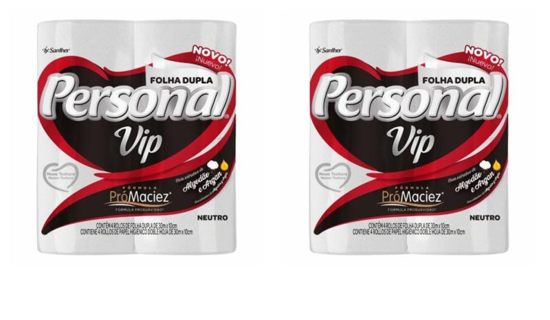Imagem de 2 Pacotes Personal Papel Higiênico Vip Folha Dupla com 4 rolos