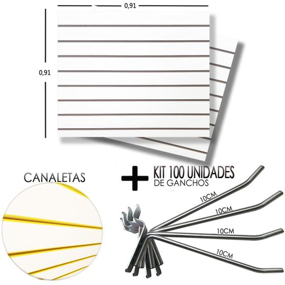 Imagem de 2 Paineis Canaletado - 0,91 x 0,91 + 100 Gancho 10cm + Canaletas AMARELA