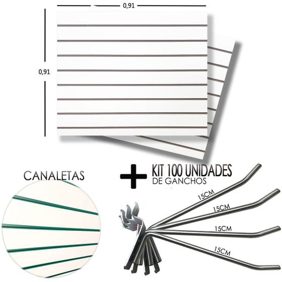 Imagem de 2 Paineis Canaletado - 0,91 x 0,91 + 100 Gancho 15cm + Canaletas VERDE