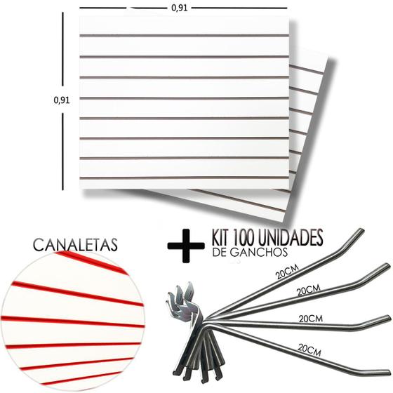 Imagem de 2 Paineis Canaletado - 0,91 x 0,91 + 100 Gancho 20cm + Canaletas VERMELHO