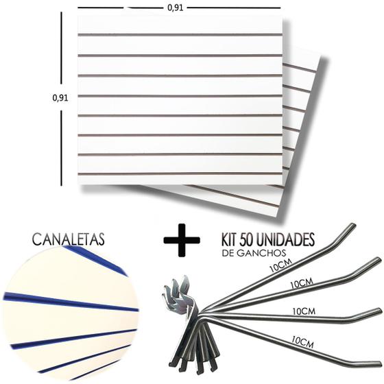 Imagem de 2 Paineis Canaletado - 0,91 x 0,91 + 50 Gancho 10cm + Canaletas AZUL