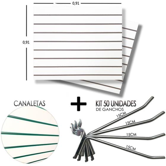 Imagem de 2 Paineis Canaletado - 0,91 x 0,91 + 50 Gancho 15cm + Canaletas VERDE