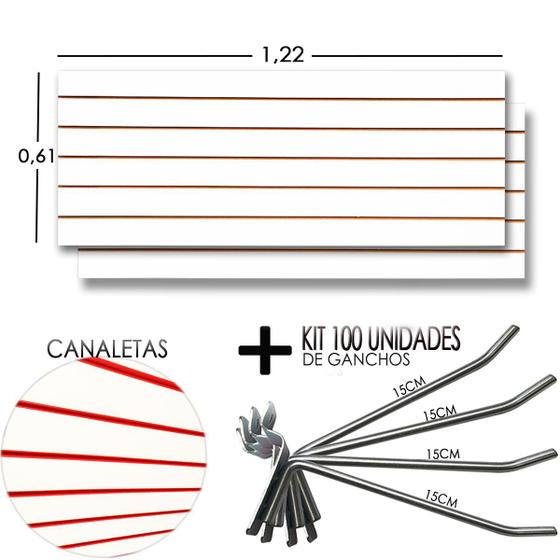 Imagem de 2 Paineis Canaletado - 1,22 X 0,61 + 100 Gancho 15cm + Canaletas VEMELHA