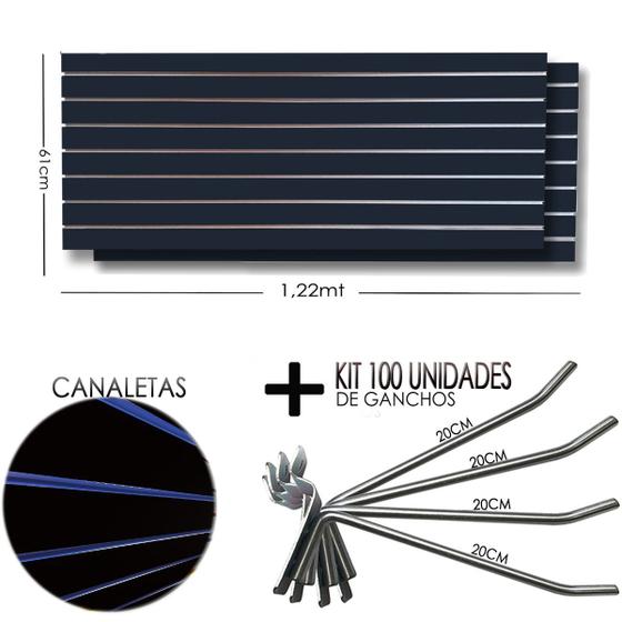 Imagem de 2 Paineis Canaletado - 1,22 x 0,61 + 100 Gancho 20cm + Canaletas AZUL