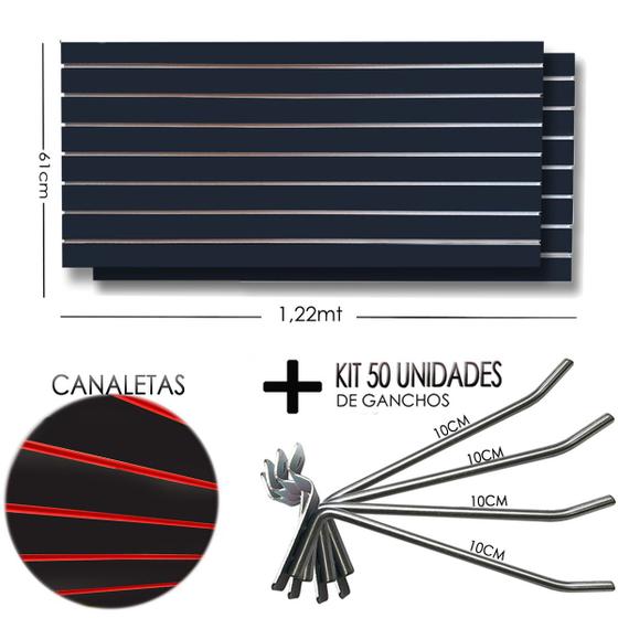 Imagem de 2 Paineis Canaletado - 1,22 x 0,61 + 50 Gancho 10cm + Canaletas VERMELHA