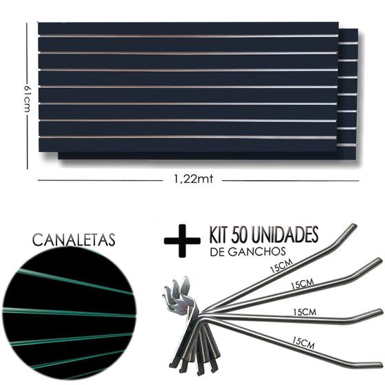 Imagem de 2 Paineis Canaletado - 1,22 x 0,61 + 50 Gancho 15cm + Canaletas VERDE