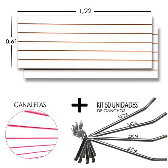 Imagem de 2 Paineis Canaletado - 1,22 x 0,61 + 50 Gancho 20cm + Canaletas Rosa