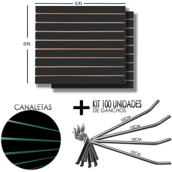 Imagem de 2 Paineis Canaletado Preto - 0,91 x 0,91 + 100 Gancho 10cm + Canaletas VERDES