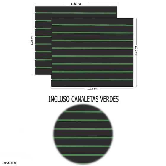 Imagem de 2 Paineis Canaletado Preto - 1,22 x 1,22 + Canaletas Verdes