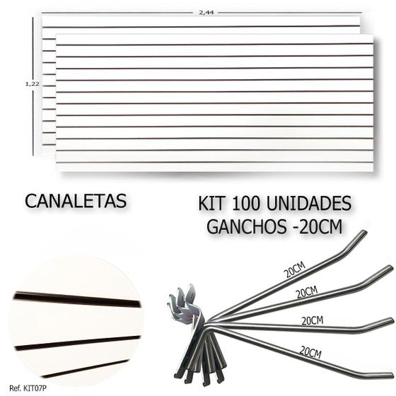 Imagem de 2 Paineis Canaletados - 2,44 x 1,22 + 100 Ganchos 20cm + Canaleta Preta