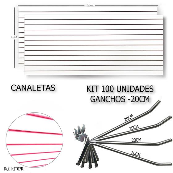Imagem de 2 Paineis Canaletados - 2,44 x 1,22 + 100 Ganchos 20cm + Canaleta Rosa