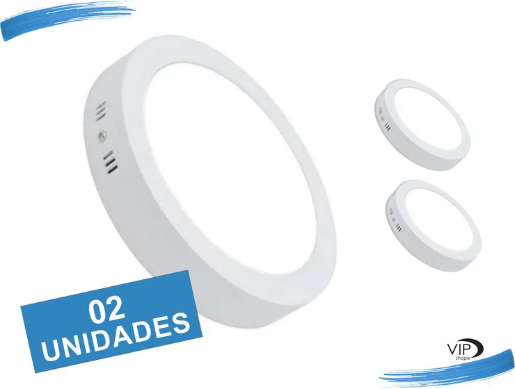 2 Painel Plafon Luminaria Led 18w Redondo Sobrepor + Econômico 6000k