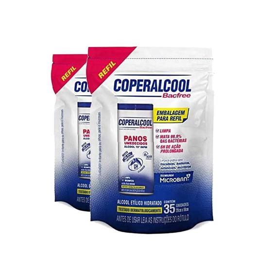Imagem de 2 Pano Umedecido Álcool 70 Refil Com 35 Un Cada Coperalcool