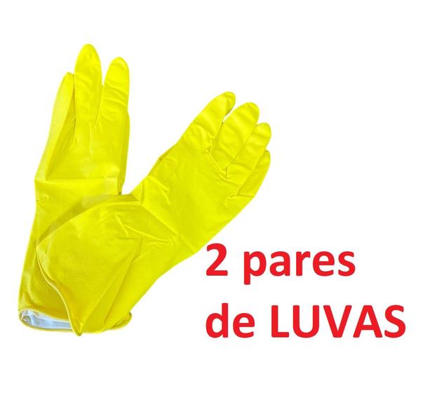 Imagem de 2 Pares De Luvas Látex Amarela Para Limpeza Multiuso Louça