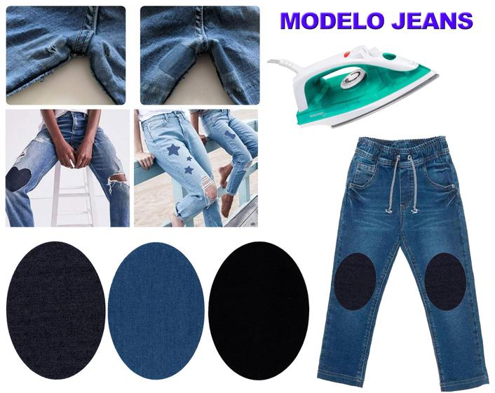 Imagem de 2 Pares Joelheira Jeans Termocolante Reforce Calça Reparo Remendo Divertido Infantil Adulto