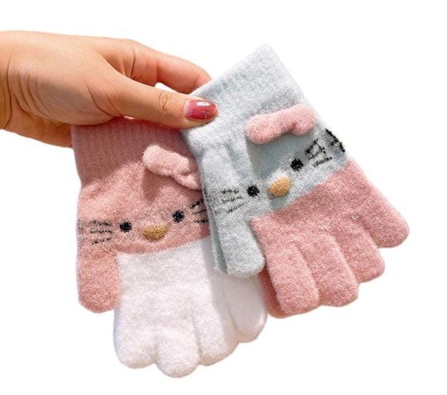 Imagem de 2 Pares Luvas Infantil Menina Com Bichinhos Gatinho Inverno