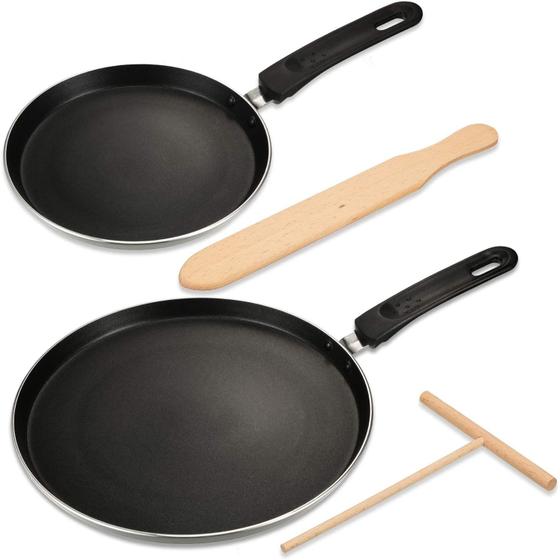 Imagem de 2 peças de crepe antiaderente Pan de Omelete Omelete Frigideira Panqueca Cozinhando Frigideira com Espalhador de Crepe e Espátula para Ferramentas de Cozinha